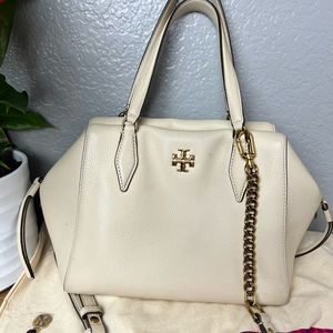 Authentic Tory Burch Kira Pebbled Cream Leather Satchel